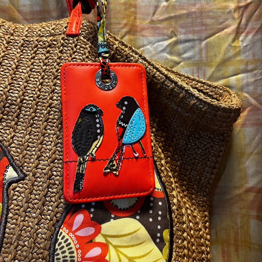 Vera Bradley Brown Woven Tote with Colorful Bird Design - Picture 3 of 3